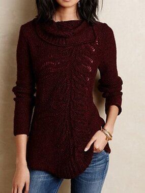 Anthropologie Hadley Pointelle Tunic Burgundy Sweater